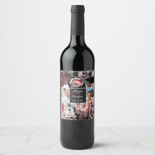 Etiqueta Para Botella De Vino Colaje de Fotos de Boda Rosa Negra de Rosa Victori