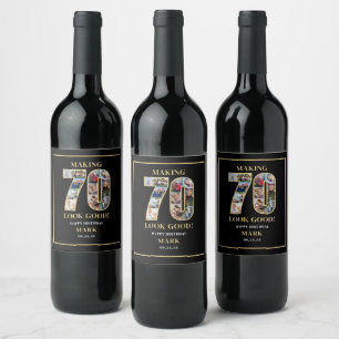 Etiqueta Para Botella De Vino Colaje de fotos 'Hacer que 70 se vea bien' Cumplea