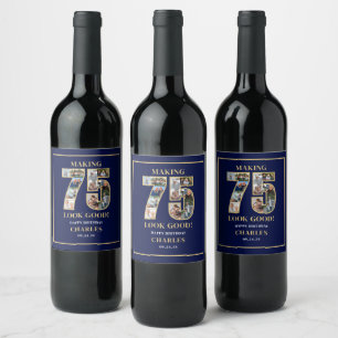 Etiqueta Para Botella De Vino Colaje de Fotos 'Hacer que 75 se Vea Bien' Cumplea