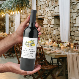 Etiqueta Para Botella De Vino Colección de Boda de Limón Cítrico Mediterráneo