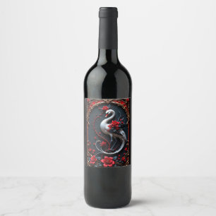Etiqueta Para Botella De Vino Colección de Boda del Elegante Cisne Blanco