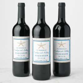 Etiqueta Para Botella De Vino Colección Starfish Whitewashed Wood Beach Wedding