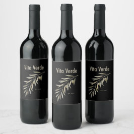 Etiqueta Para Botella De Vino Colección Vita Verde Negro