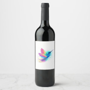 Etiqueta Para Botella De Vino Colibrí arcoiris exótica