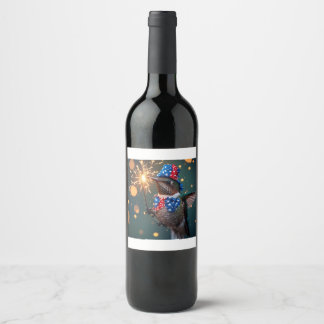 Etiqueta Para Botella De Vino Colibrí Celebrando el Cuatro de Julio