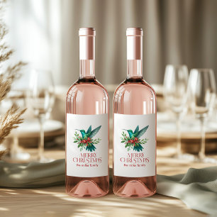 Etiqueta Para Botella De Vino Colibrí decorado para Navidad Feliz Navidad