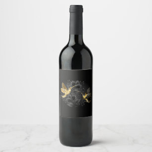Etiqueta Para Botella De Vino Colibrí negro y dorado