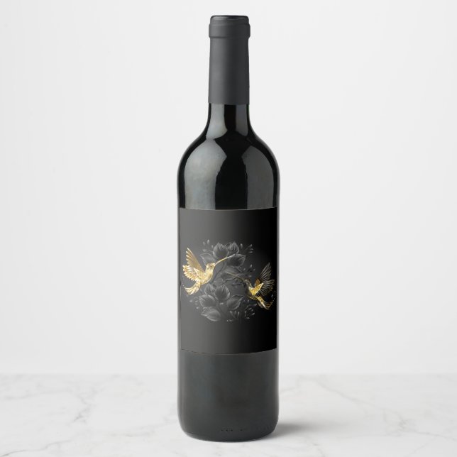 Etiqueta Para Botella De Vino Colibrí negro y dorado (Anverso)
