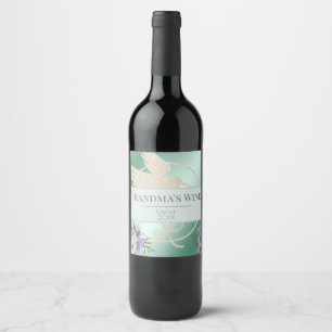 Etiqueta Para Botella De Vino Colibrí y flores de vino de la abuela brillan verd