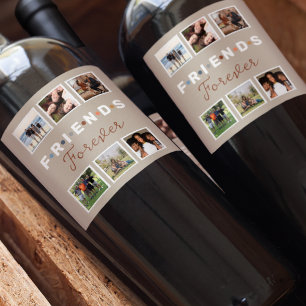 Etiqueta Para Botella De Vino Collage de fotos de amigos modernos de Beige