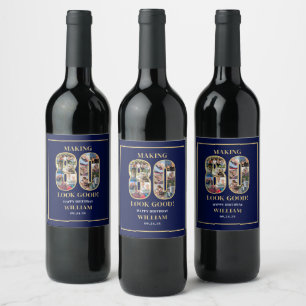 Etiqueta Para Botella De Vino Collage de fotos 'Hacer que 80 se vea bien' Cumple