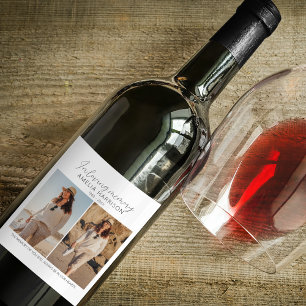 Etiqueta Para Botella De Vino Collage de Fotos Moderno y Sencillo para Funeral
