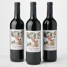 Etiqueta Para Botella De Vino Collage de fotos navideñas moderno de tres fotos p