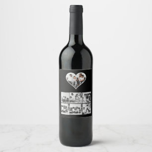 Etiqueta Para Botella De Vino Collage de fotos negro y blanco 7