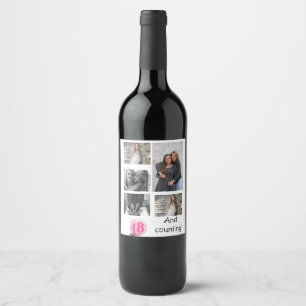 Etiqueta Para Botella De Vino Collage de fotos personalizado 5   18.º cumpleaños