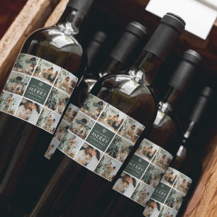 Etiqueta Para Botella De Vino Collage moderno “Feliz Navidad” Multi Foto