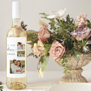 Etiqueta Para Botella De Vino Collage moderno Pareja foto y Live Love Laugh Gift