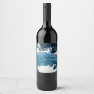 Etiqueta Para Botella De Vino Color azul hecho fresco, naturaleza única, lago