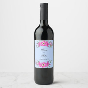 Etiqueta Para Botella De Vino Color azul pálido con elegante jardín de flores ro