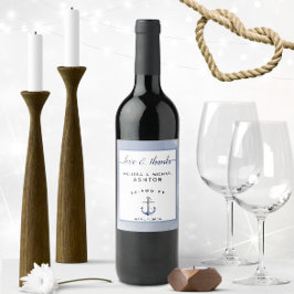 Etiqueta Para Botella De Vino Color de agua azul ⚓ Boda naumático