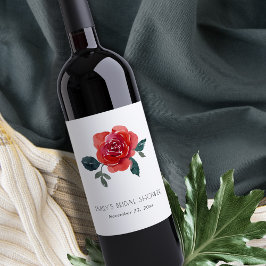 ETIQUETA PARA BOTELLA DE VINO COLOR DE AGUA DUCHA BRIDAL DE ROSA VERDE ROJO FLOR