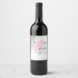 Etiqueta Para Botella De Vino Color de agua floral rosa original pintado a mano