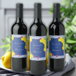 ETIQUETA PARA BOTELLA DE VINO COLOR DE AGUA LEMONES AZULES