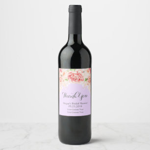 Etiqueta Para Botella De Vino Color de agua rosa Floral Purple Briple Shower Eti