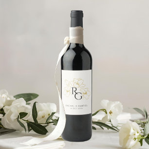 Etiqueta Para Botella De Vino Color marfil Moda Boda de Monograma Floral