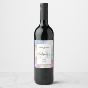 Etiqueta Para Botella De Vino Colores morados, verdes y rosados que se combinan 