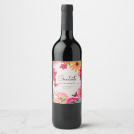 Etiqueta Para Botella De Vino Colorful Floral Garden Graduation Celebration