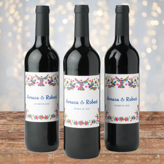 ETIQUETA PARA BOTELLA DE VINO COLORFULL OTOMI MEXICAN