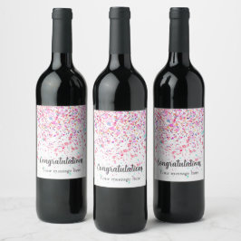 Etiqueta Para Botella De Vino Colorida acuarela rosa de Confetti personalizada