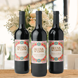 Etiqueta Para Botella De Vino Colorida etnia mandarala audaz y brillante Boda