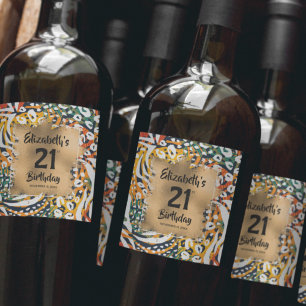 Etiqueta Para Botella De Vino Colorida impresión de animales 21º cumpleaños pers