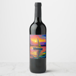 Etiqueta Para Botella De Vino Colorido barco de vela AI ART
