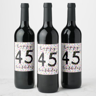 Etiqueta Para Botella De Vino Colorido Confetti Feliz 45º cumpleaños