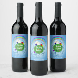 Etiqueta Para Botella De Vino Colorido planeta Conejo Blanco Feliz Pascua