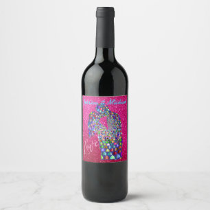 Etiqueta Para Botella De Vino Coloridos Corazones Prismáticos Silueta Pareja Fuc