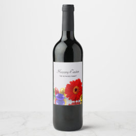 Etiqueta Para Botella De Vino Coloridos huevos felices de Pascua Red Gerbera