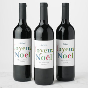 Etiqueta Para Botella De Vino Coloridos Navidades franceses de Joyeux Noel