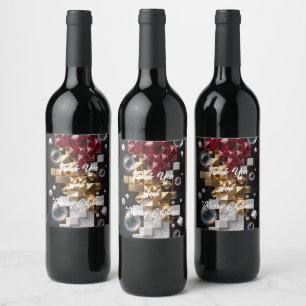 Etiqueta Para Botella De Vino Columna de mosaico de Navidad futurista 3D 