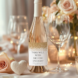 Etiqueta Para Botella De Vino Combina Bien con Compromiso Dorado Brillante