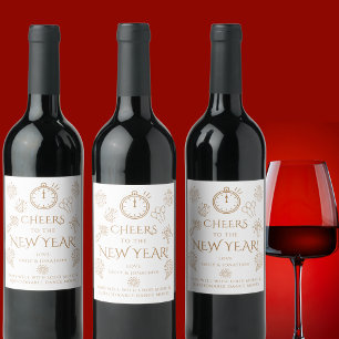 Etiqueta Para Botella De Vino Combina Bien Doodles Oro Salud por Año Nuevo Fiest