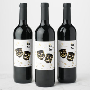 Etiqueta Para Botella De Vino Comedia y tragedia de Purpurina de oro negro