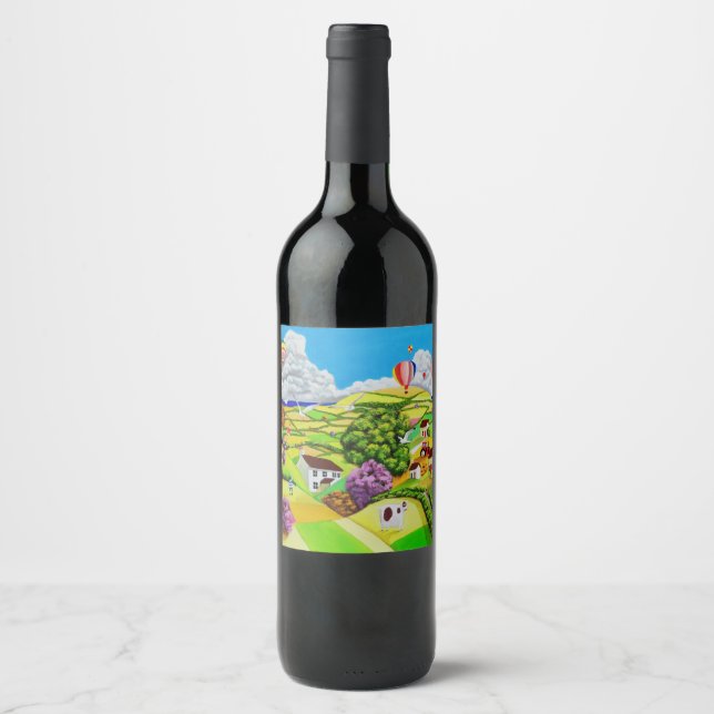 Etiqueta Para Botella De Vino Cometas voladoras (Anverso)