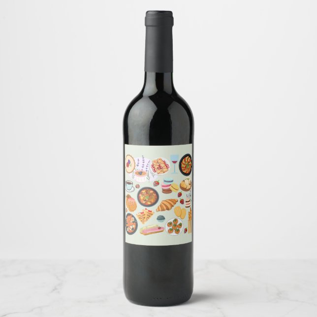 Etiqueta Para Botella De Vino Comida francesa (Anverso)
