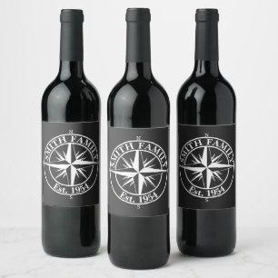 Etiqueta Para Botella De Vino Compass star monogram personalizable emblem