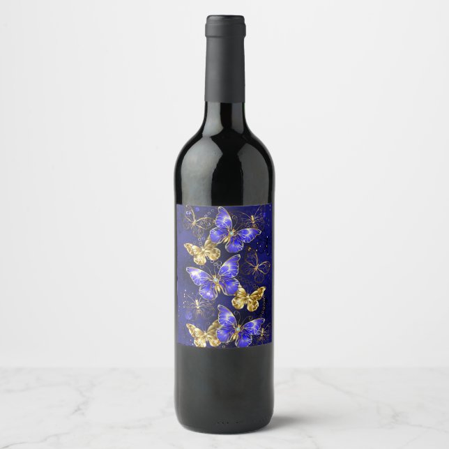 Etiqueta Para Botella De Vino Composición con mariposas de zafiro (Anverso)