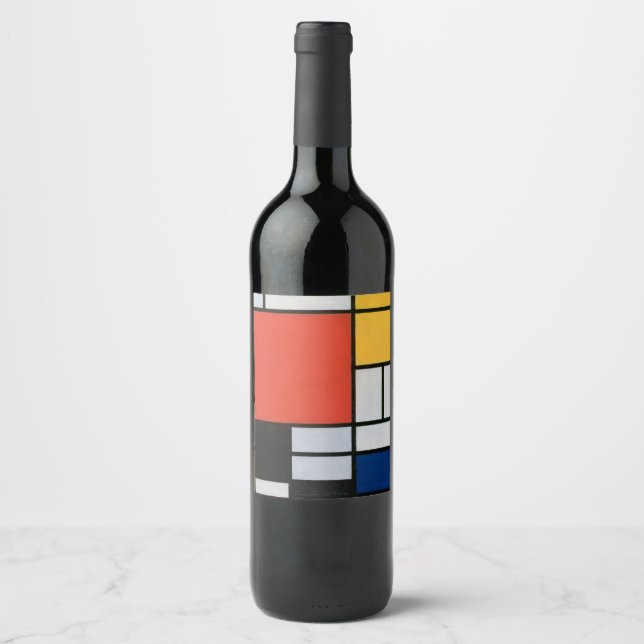 Etiqueta Para Botella De Vino Composición Mondrial Negro Rojo Amarillo (Anverso)